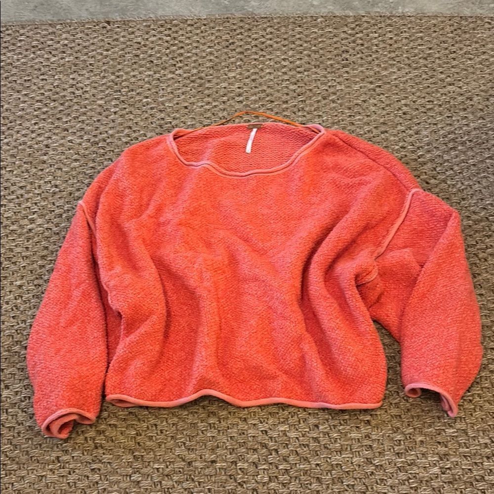 Free People Orange Crew Neck Sweater with Relaxed Fit